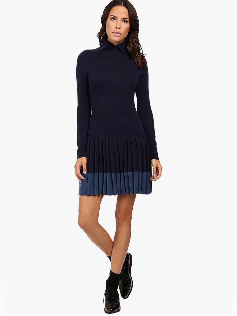 Lacoste Women's Long Sleeve merino Wool pleated polo Dress